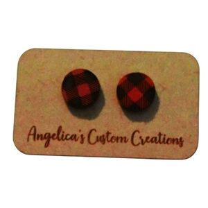 Red & Black Buffalo Plaid Wood Studs